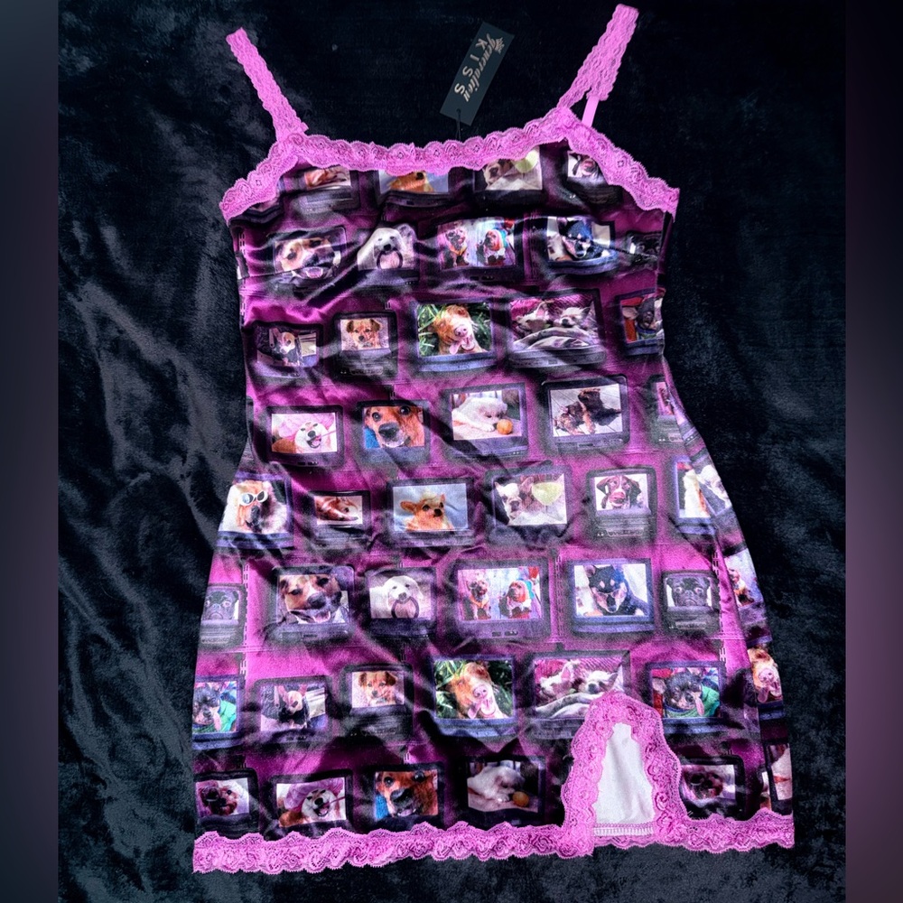 NWT Dolls Kill x Generation Kiss Pup TV Stretchy Satin Slip Dress Size XXL